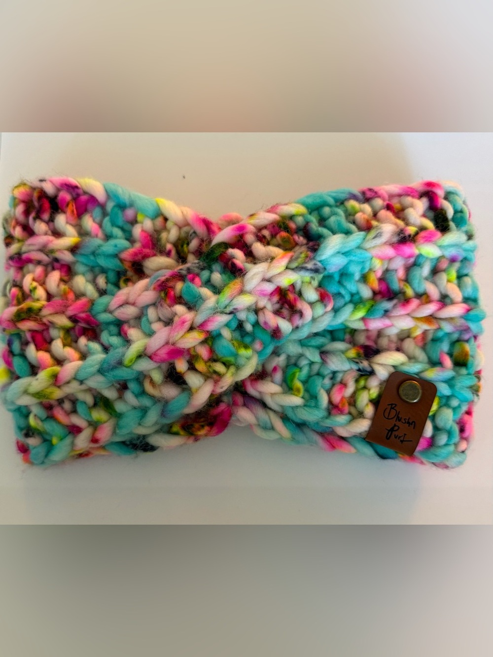 Handmade Multicolor Knit Headband - Turquoise & Pink